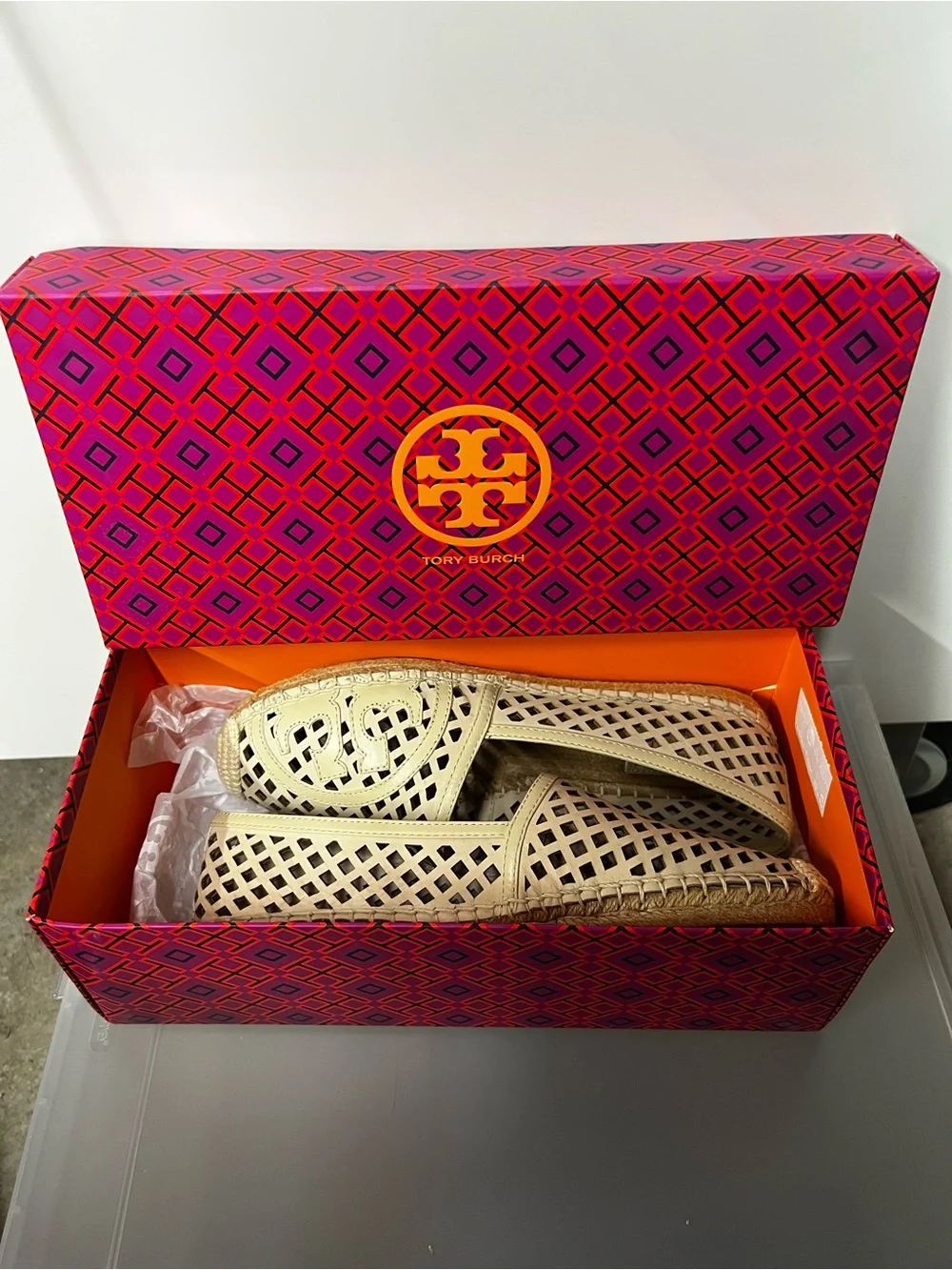NWT Tory Burch Beige Laser-Cut Leather Espadrilles